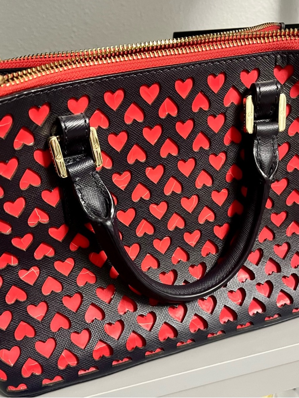 Tory Burch Black Tote with Red Heart Cutouts - Picture 4 of 15